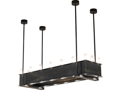 Meyda Quadrato 16-Light Oblong Chandelier with Clear Seeded Glass in Frosted Out Bronze