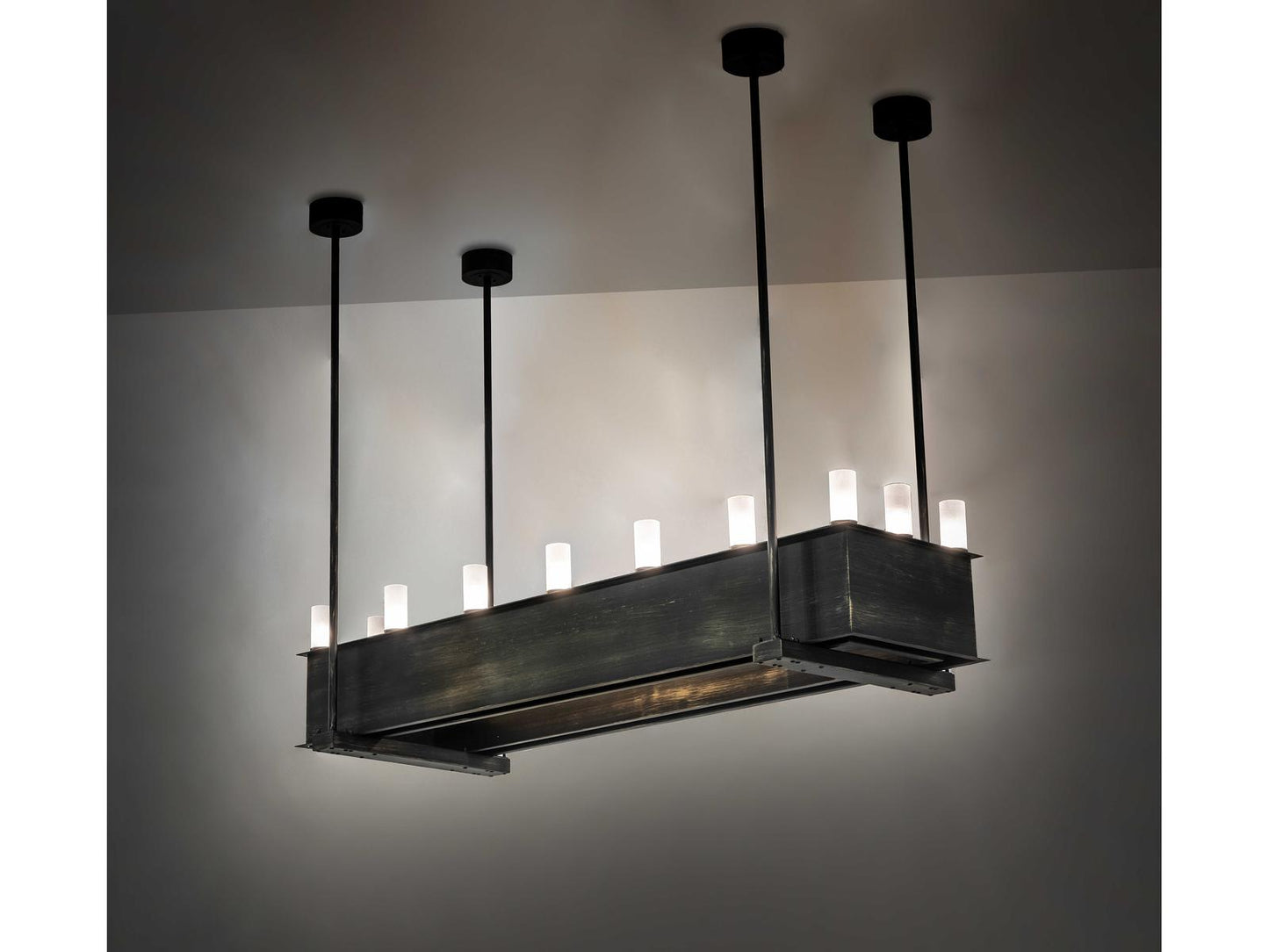 Meyda Quadrato 16-Light Oblong Chandelier with Clear Seeded Glass in Frosted Out Bronze