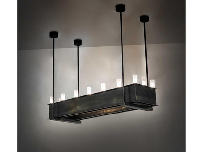 Meyda Quadrato 16-Light Oblong Chandelier with Clear Seeded Glass in Frosted Out Bronze