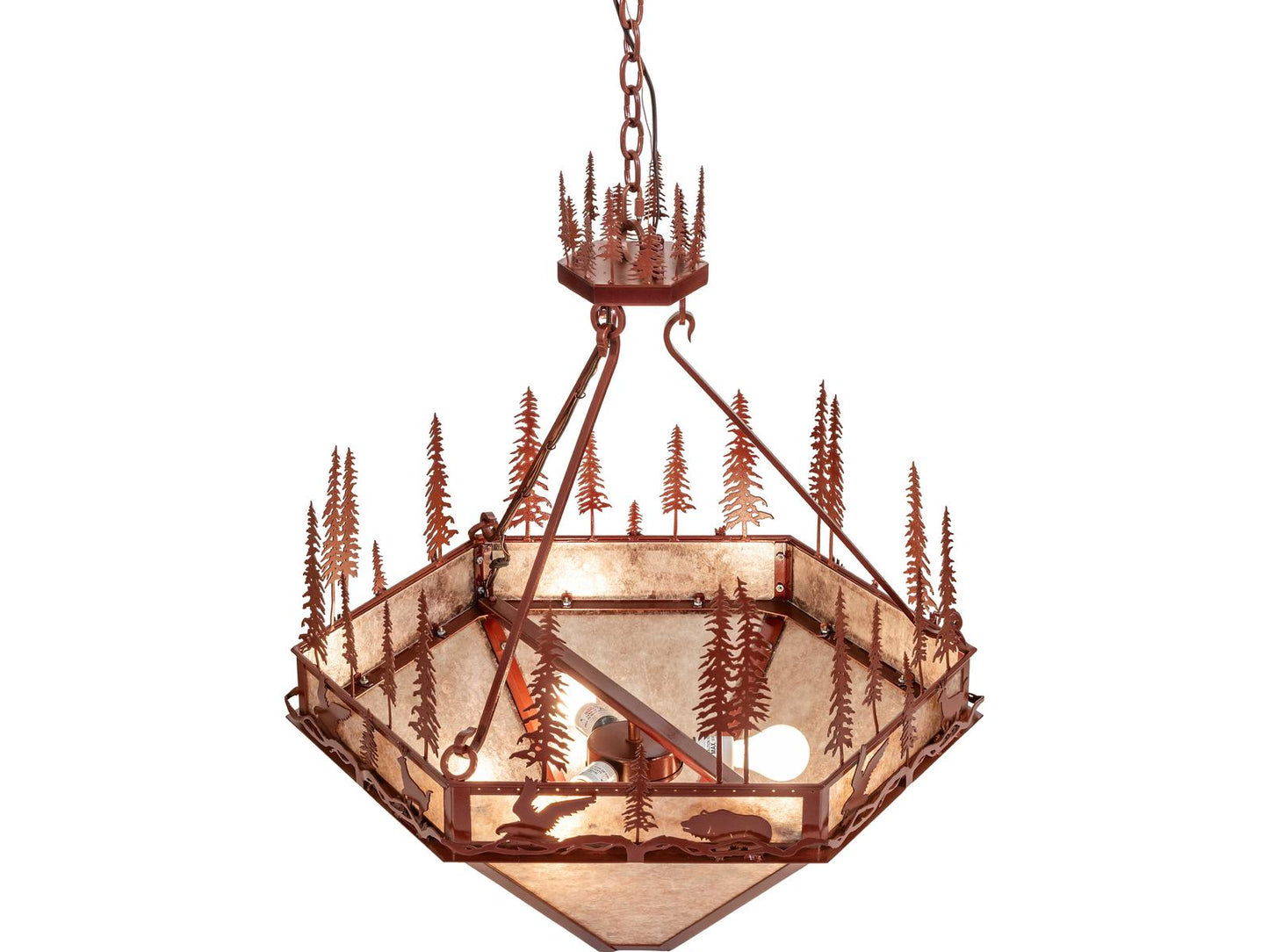 Meyda Wildlife At Pine Lake 3-Light Chandelier in Silver Mica and Copper Metallic