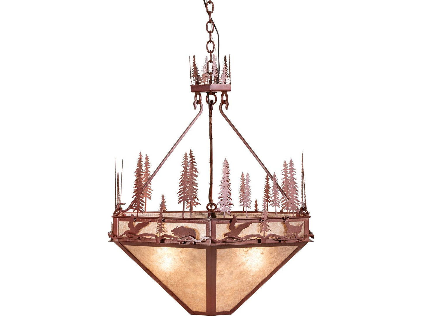 Meyda Wildlife At Pine Lake 3-Light Chandelier in Silver Mica and Copper Metallic