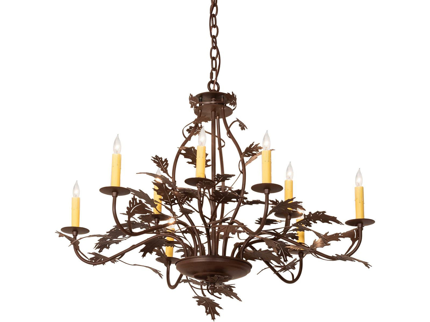 Meyda Oak Leaf 9-Light Traditional Chandelier in Cafe Noir Brown
