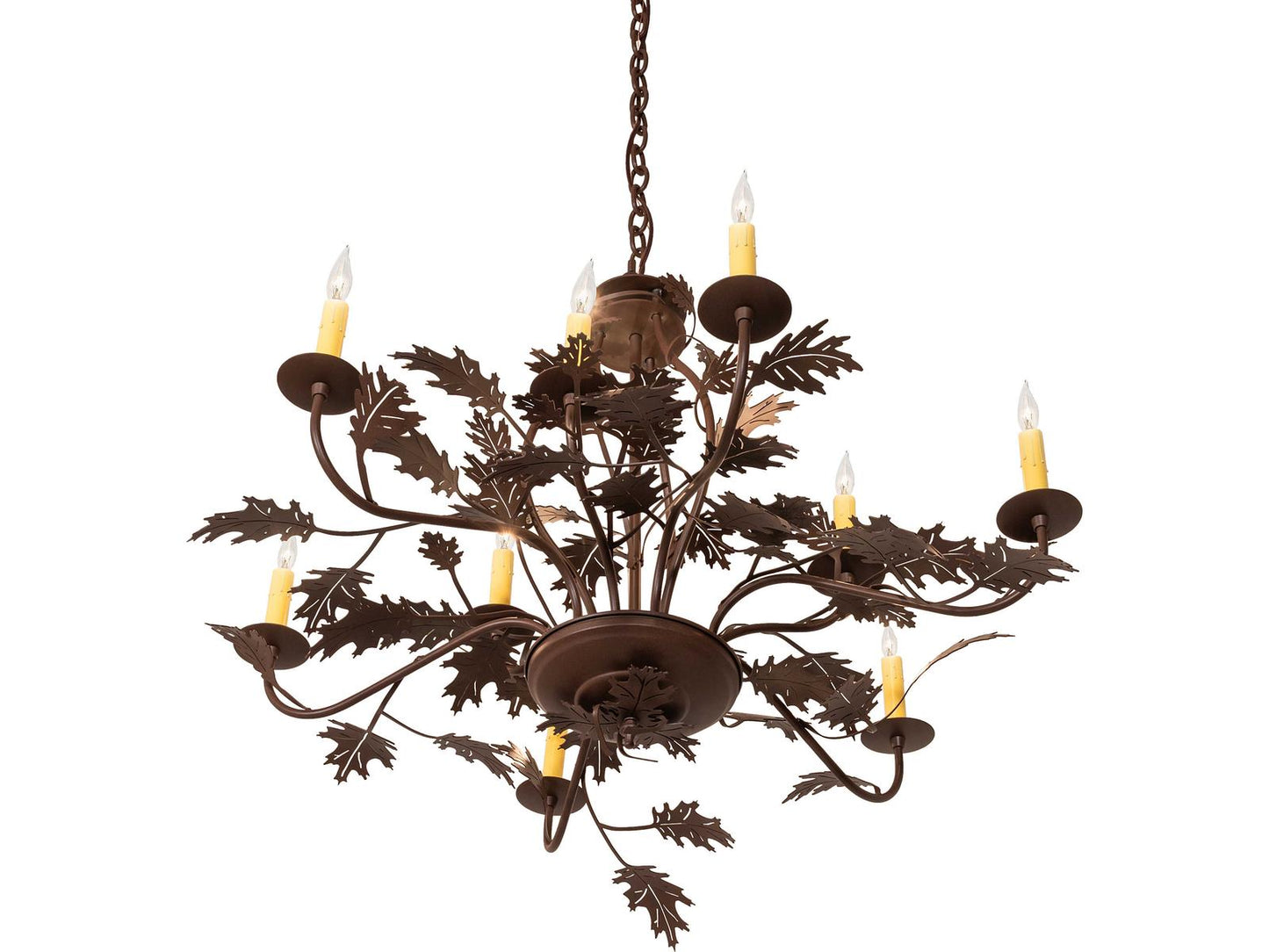 Meyda Oak Leaf 9-Light Traditional Chandelier in Cafe Noir Brown