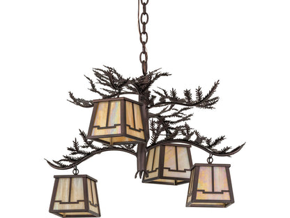 Meyda Pine Branch 4-Light Beige Iridescent Glass Bronze Geometric Chandelier