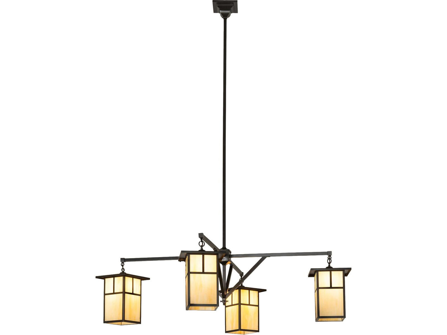 Meyda Hyde Park 4-Light Craftsman Brown Lantern Chandelier with Beige Art Glass