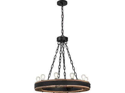 Meyda Dowling 10-Light Traditional Chandelier in Solar Black Steel and Wood