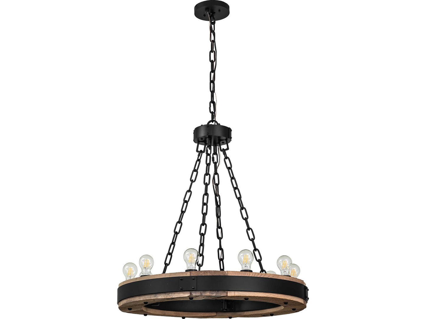 Meyda Dowling 10-Light Traditional Chandelier in Solar Black Steel and Wood