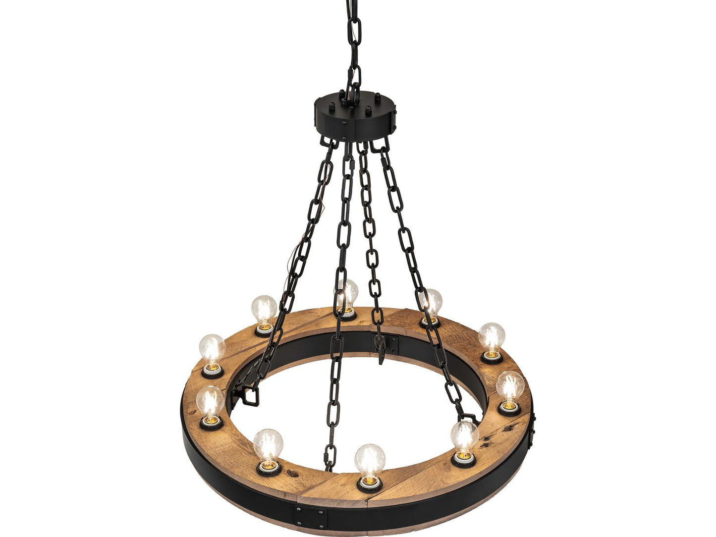 Meyda Dowling 10-Light Traditional Chandelier in Solar Black Steel and Wood