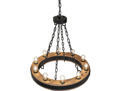 Meyda Dowling 10-Light Traditional Chandelier in Solar Black Steel and Wood