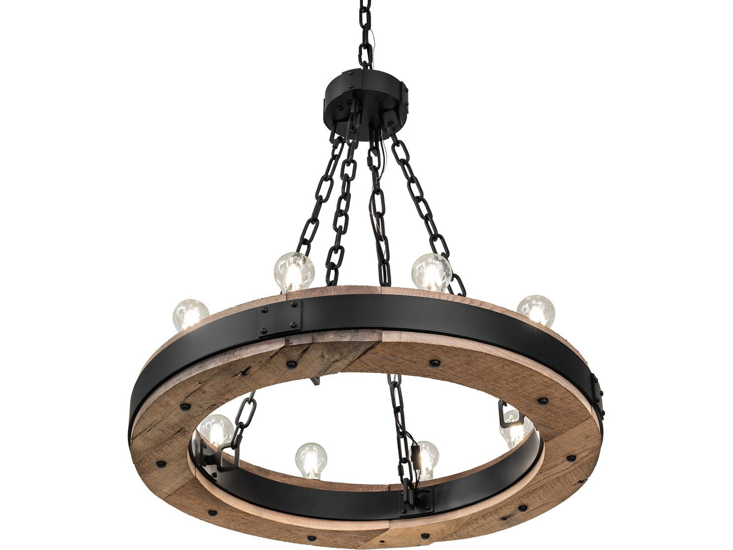 Meyda Dowling 10-Light Traditional Chandelier in Solar Black Steel and Wood