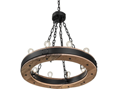 Meyda Dowling 10-Light Traditional Chandelier in Solar Black Steel and Wood