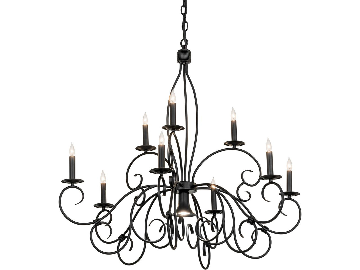 Meyda Grace 9-Light Satin Black Wrought Iron Traditional Candelabra Chandelier