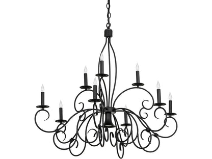 Meyda Grace 9-Light Satin Black Wrought Iron Traditional Candelabra Chandelier