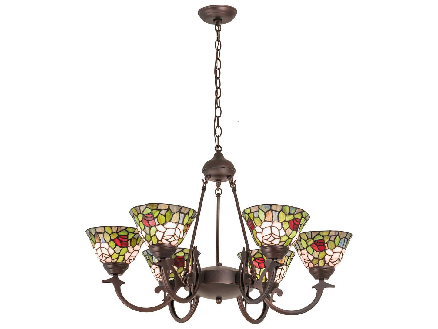 Meyda Tiffany Rosebush 6-Light Blue Glass Bowl Chandelier in Mahogany Bronze