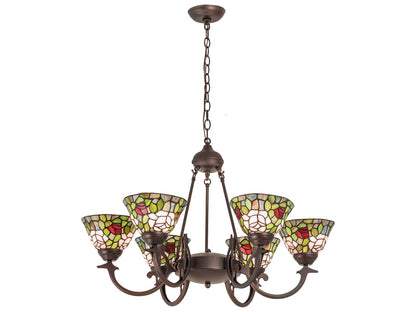 Meyda Tiffany Rosebush 6-Light Blue Glass Bowl Chandelier in Mahogany Bronze