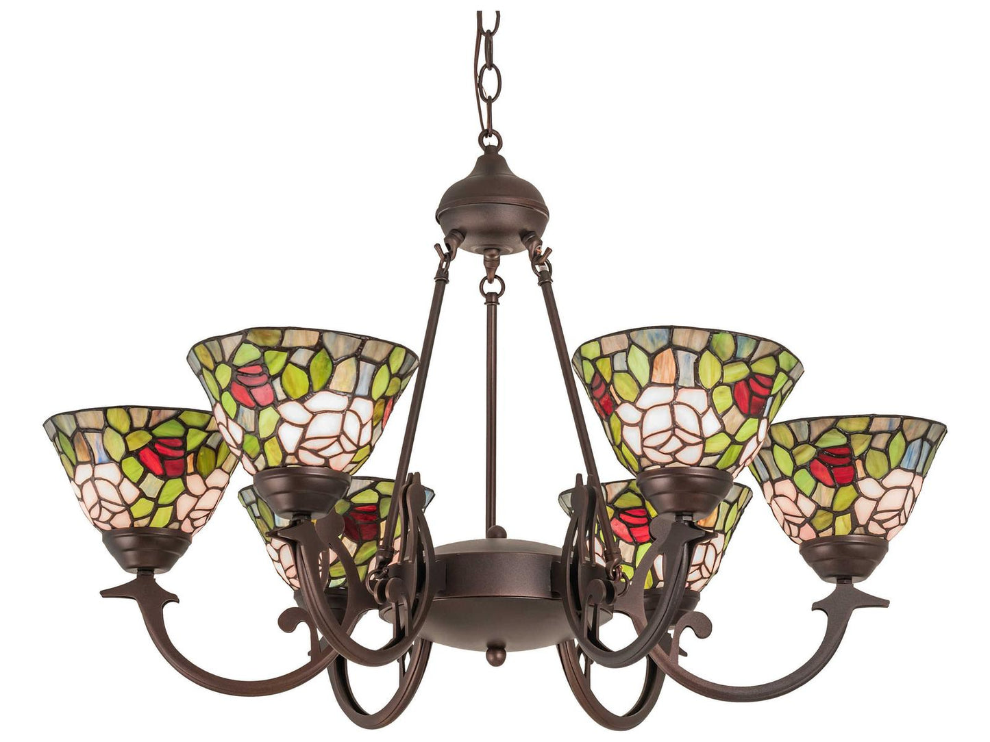 Meyda Tiffany Rosebush 6-Light Blue Glass Bowl Chandelier in Mahogany Bronze