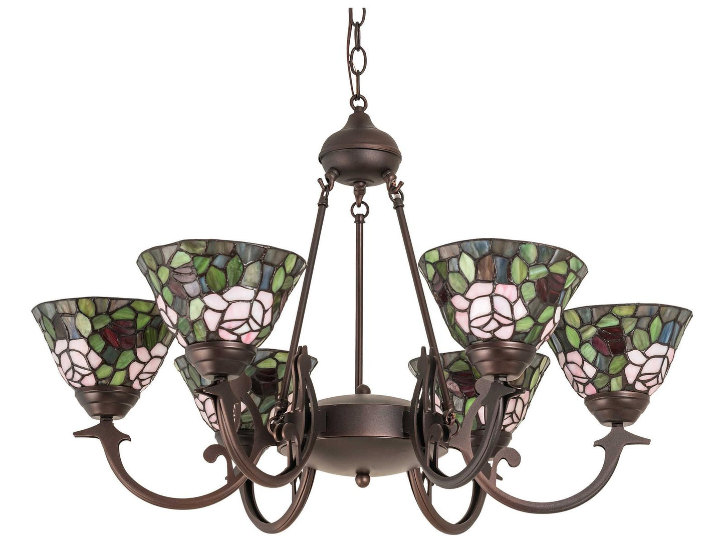 Meyda Tiffany Rosebush 6-Light Blue Glass Bowl Chandelier in Mahogany Bronze