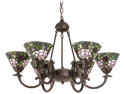 Meyda Tiffany Rosebush 6-Light Blue Glass Bowl Chandelier in Mahogany Bronze