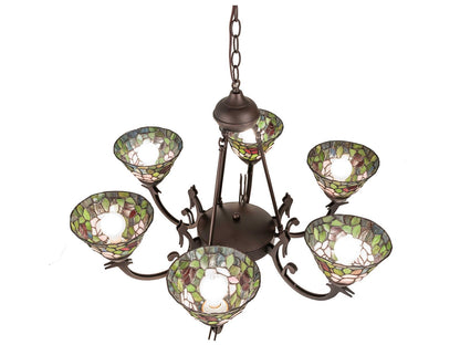 Meyda Tiffany Rosebush 6-Light Blue Glass Bowl Chandelier in Mahogany Bronze