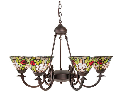 Meyda Tiffany Rosebush 6-Light Blue Glass Bowl Chandelier in Mahogany Bronze