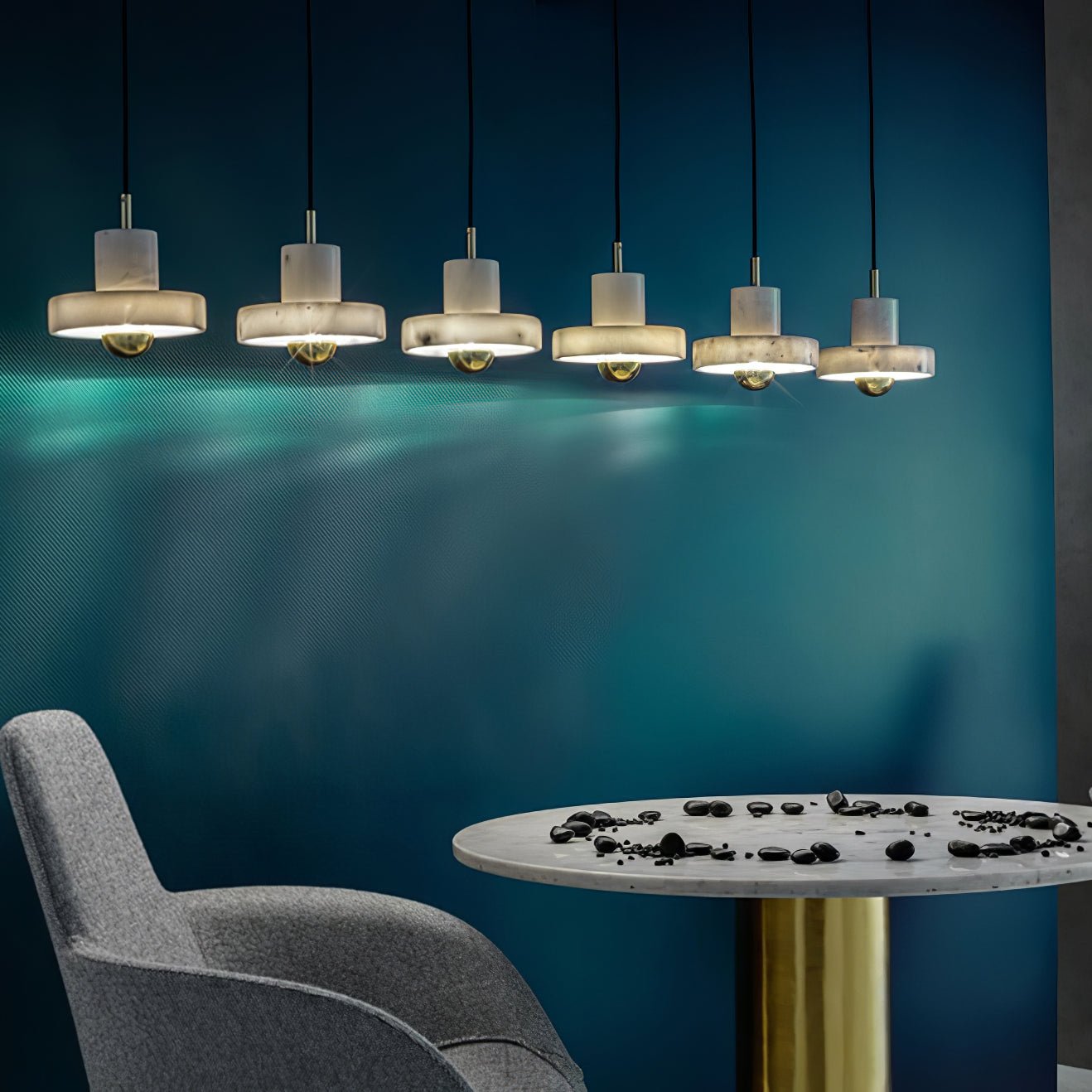 Marble Aura Pendant Lamp ∅ 7.1″ x H 6.3″ / Gold & White / Warm Light Pendant light
