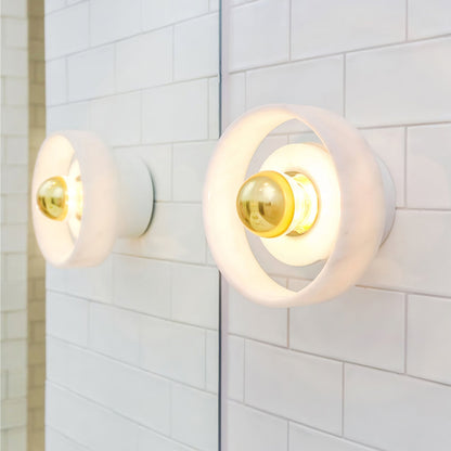 Marble Aura Wall Lamp ∅ 7.1″ x H 4.3″ / Gold & White / Warm Light Wall lamp