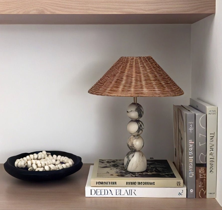 Marble Orb Rattan Table Lamp