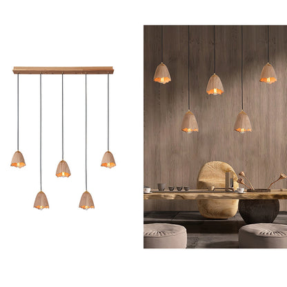 Melody Bell Pendant Lamp Long canopy 5 heads ∅ 41.7″ x H 59.1″ / Wood Color Pendant light