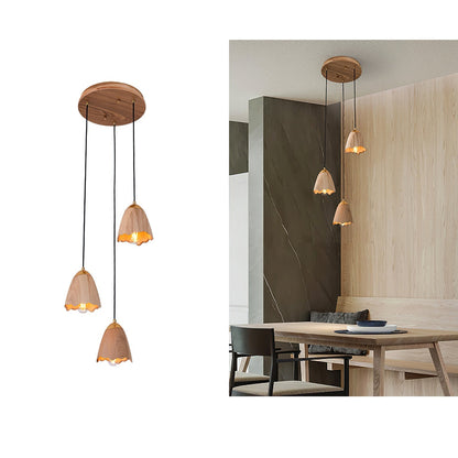 Melody Bell Pendant Lamp Round canopy 3 heads ∅ 11.8″ x H 59.1″ / Wood Color Pendant light