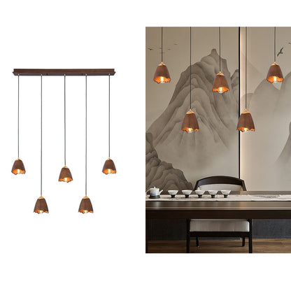 Melody Bell Pendant Lamp Long canopy 5 heads ∅ 41.7″ x H 59.1″ / Walnut Color Pendant light