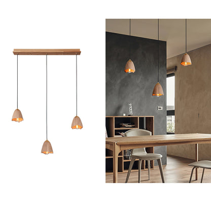 Melody Bell Pendant Lamp Long canopy 3 heads ∅ 27.6″ x H 59.1″ / Wood Color Pendant light