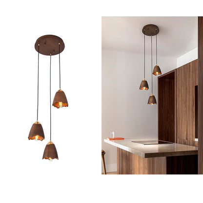 Melody Bell Pendant Lamp Round canopy 3 heads ∅ 11.8″ x H 59.1″ / Walnut Color Pendant light