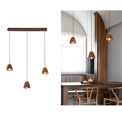 Melody Bell Pendant Lamp Long canopy 3 heads ∅ 27.6″ x H 59.1″ / Walnut Color Pendant light