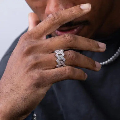 Moissanite 2-Row Cuban Link Ring  Pathfinder