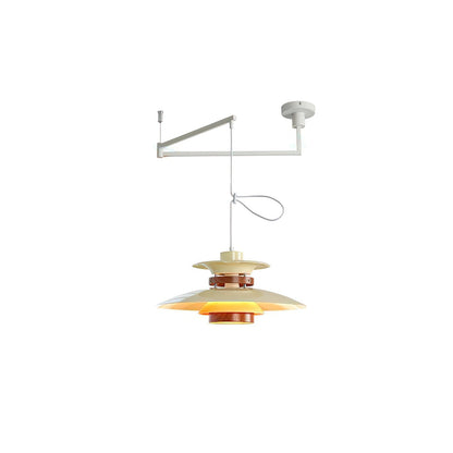 Mercero Swing Arm Pendant Lamp ∅ 15.7″ x H 7.9″ / White + Walnut wood Pendant light