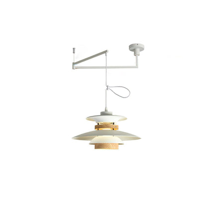 Mercero Swing Arm Pendant Lamp ∅ 15.7″ x H 7.9″ / White + Wood color Pendant light