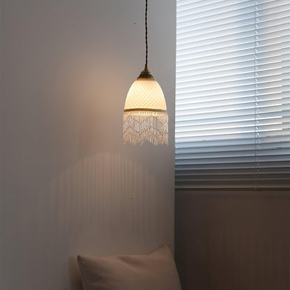 Mesh Tassel Glass Pendant Light ∅ 5.9″ x H 8.3″ / Dia 15cm x H 21cm / Brass + White Pendant light