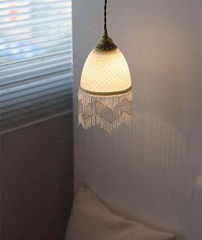 Mesh Tassel Glass Pendant Light ∅ 5.9″ x H 8.3″ / Dia 15cm x H 21cm / Brass + White Pendant light