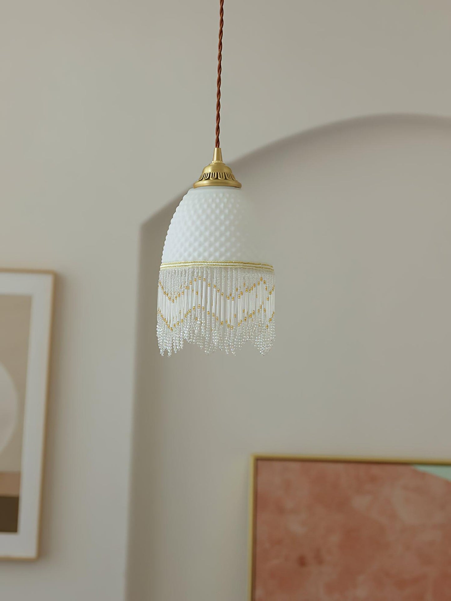 Mesh Tassel Glass Pendant Light ∅ 5.9″ x H 8.3″ / Dia 15cm x H 21cm / Brass + White Pendant light
