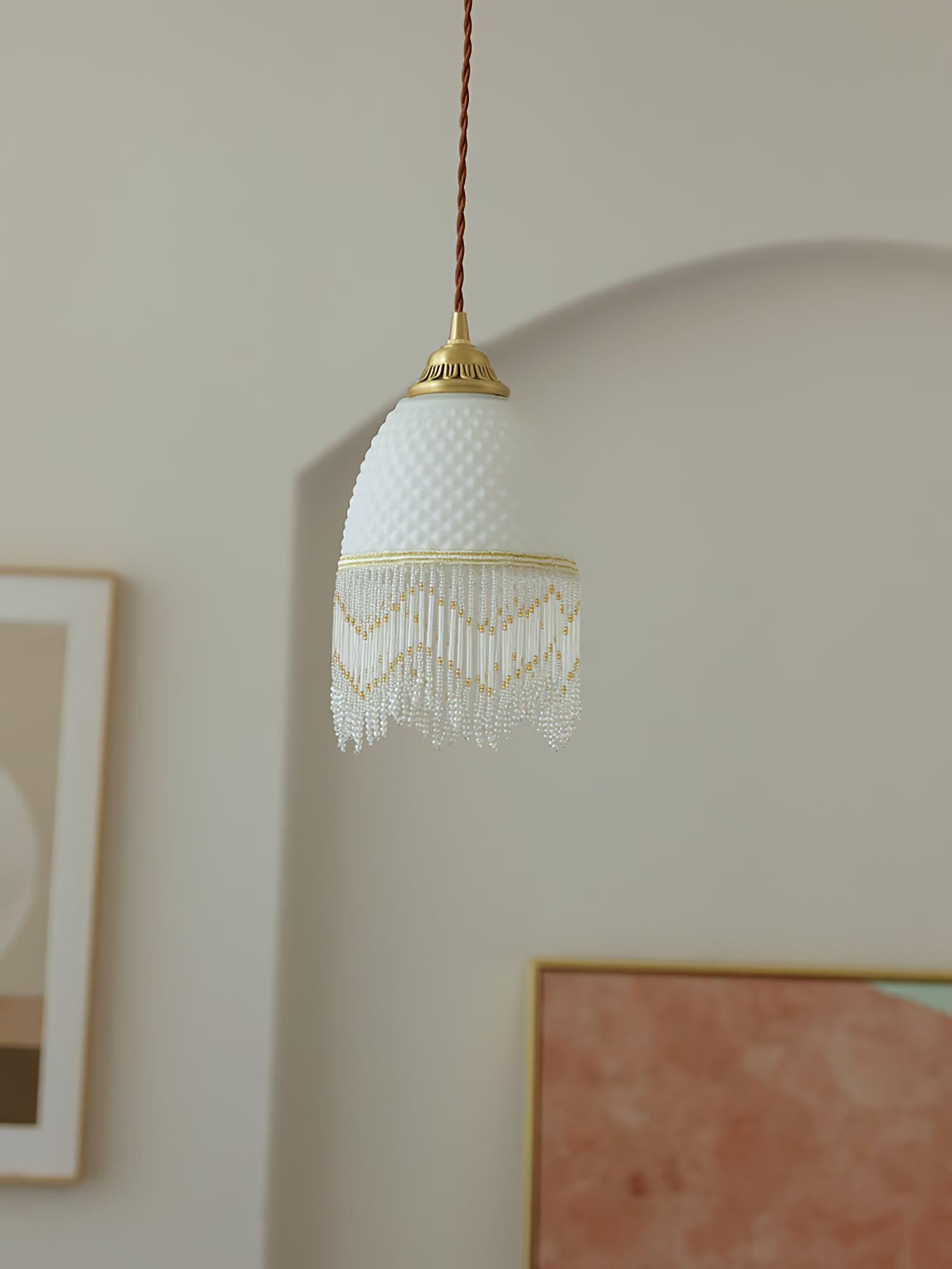 Mesh Tassel Glass Pendant Light ∅ 5.9″ x H 8.3″ / Dia 15cm x H 21cm / Brass + White Pendant light