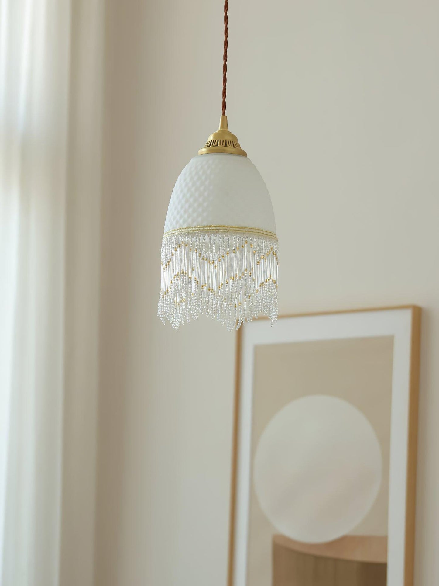Mesh Tassel Glass Pendant Light ∅ 5.9″ x H 8.3″ / Dia 15cm x H 21cm / Brass + White Pendant light