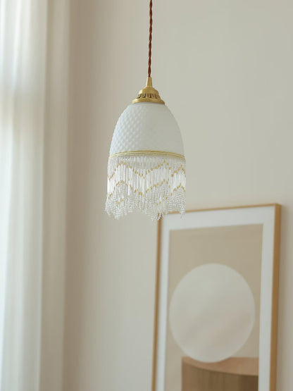 Mesh Tassel Glass Pendant Light ∅ 5.9″ x H 8.3″ / Dia 15cm x H 21cm / Brass + White Pendant light