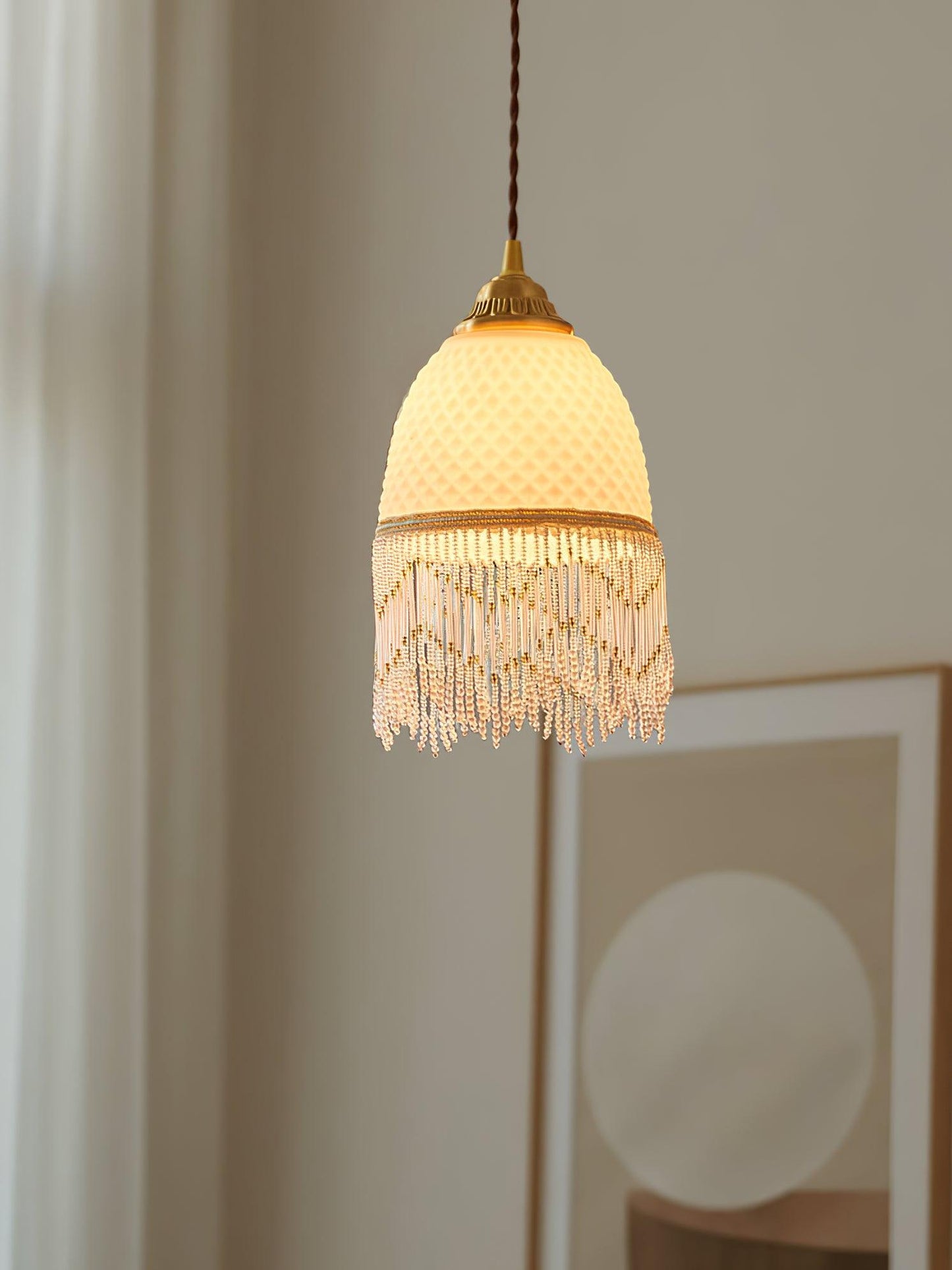 Mesh Tassel Glass Pendant Light ∅ 5.9″ x H 8.3″ / Dia 15cm x H 21cm / Brass + White Pendant light