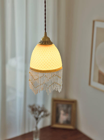 Mesh Tassel Glass Pendant Light ∅ 5.9″ x H 8.3″ / Dia 15cm x H 21cm / Brass + White Pendant light