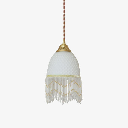 Mesh Tassel Glass Pendant Light ∅ 5.9″ x H 8.3″ / Dia 15cm x H 21cm / Brass + White Pendant light