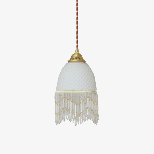 Mesh Tassel Glass Pendant Light ∅ 5.9″ x H 8.3″ / Dia 15cm x H 21cm / Brass + White Pendant light