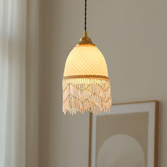 Mesh Tassel Glass Pendant Light ∅ 5.9″ x H 8.3″ / Dia 15cm x H 21cm / Brass + White Pendant light