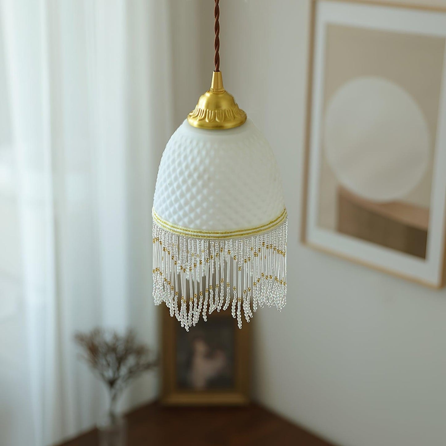 Mesh Tassel Glass Pendant Light ∅ 5.9″ x H 8.3″ / Dia 15cm x H 21cm / Brass + White Pendant light