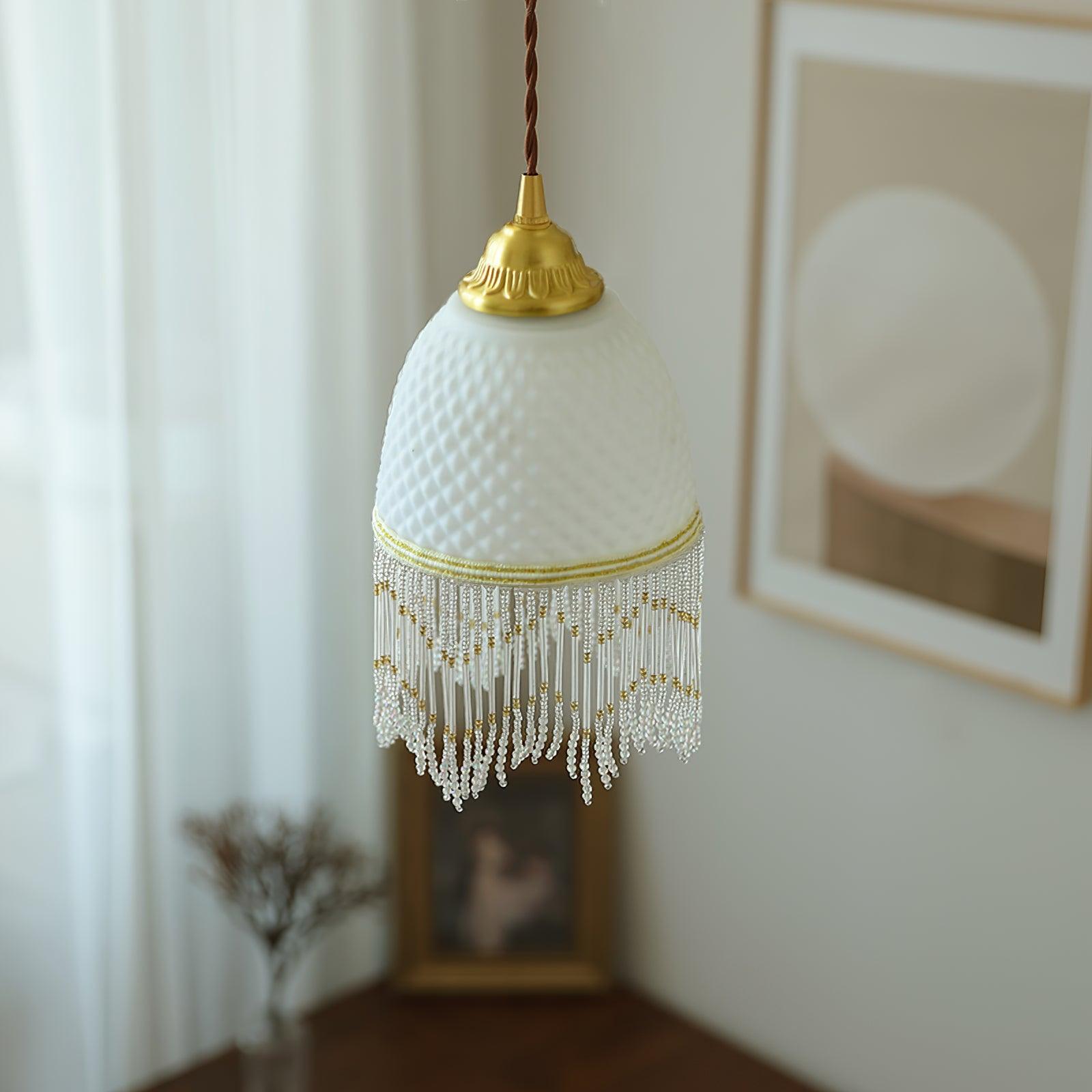 Mesh Tassel Glass Pendant Light ∅ 5.9″ x H 8.3″ / Dia 15cm x H 21cm / Brass + White Pendant light