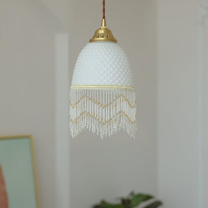 Mesh Tassel Glass Pendant Light ∅ 5.9″ x H 8.3″ / Dia 15cm x H 21cm / Brass + White Pendant light